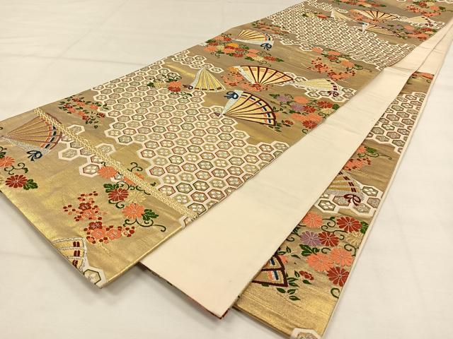 平和屋着物◎六通柄袋帯　扇花文　金銀糸　正絹　逸品　CAAW3345qv