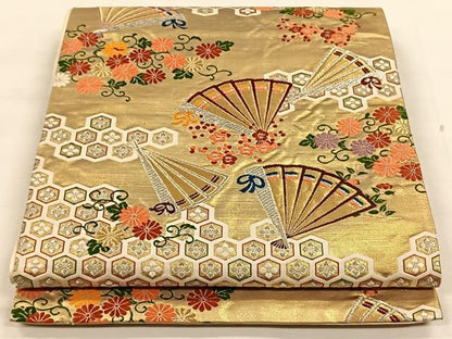 平和屋着物◎六通柄袋帯　扇花文　金銀糸　正絹　逸品　CAAW3345qv