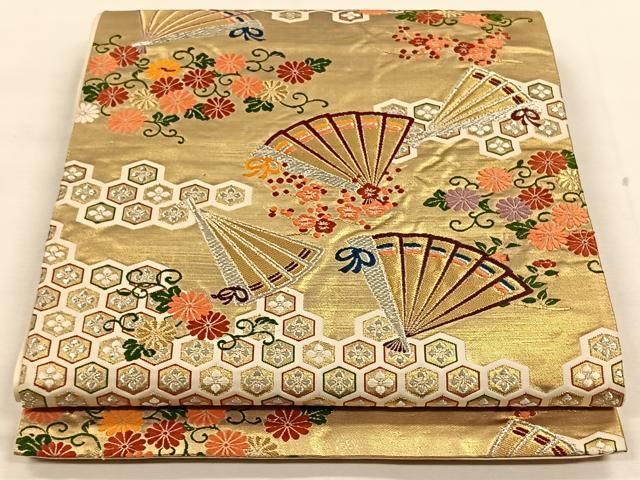 平和屋着物◎六通柄袋帯　扇花文　金銀糸　正絹　逸品　CAAW3345qv