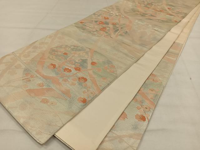 平和屋着物◎六通柄袋帯　枝梅文　金銀糸　正絹　逸品　CAAW3517qv