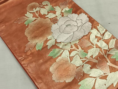 平和屋着物◎太鼓柄袋帯　駒刺繍　草花文　金彩　正絹　逸品　CAAW3548qv