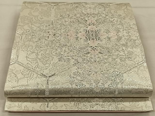 平和屋着物◎六通柄袋帯 唐織 正倉院花文 銀糸 正絹 逸品 CAAW3566qv