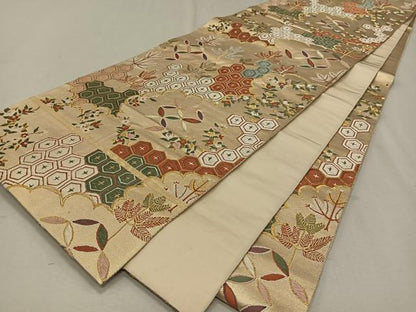 平和屋着物◎六通柄袋帯　唐織　雲取り吉祥文　金糸　正絹　逸品　CAAW3588qv