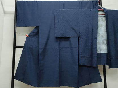 平和屋着物●男性　紬　髭紬羽織セット　濃紺色　キングサイズ　正絹　逸品　CAAW3608vf