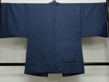 平和屋着物●男性　紬　髭紬羽織セット　濃紺色　キングサイズ　正絹　逸品　CAAW3608vf