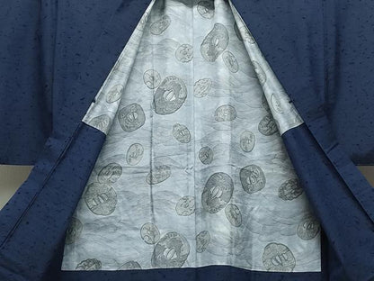 平和屋着物●男性　紬　髭紬羽織セット　濃紺色　キングサイズ　正絹　逸品　CAAW3608vf