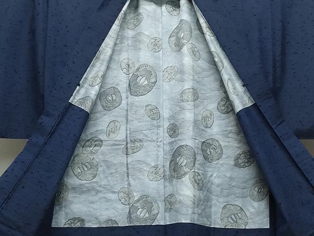 平和屋着物●男性　紬　髭紬羽織セット　濃紺色　キングサイズ　正絹　逸品　CAAW3608vf