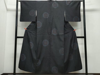 平和屋着物●結城紬　80亀甲　吉祥花文　正絹　逸品　CAAW3616vf