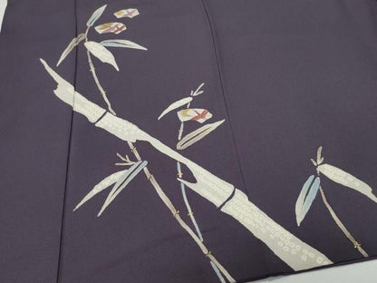 平和屋着物●訪問着 刺繍 地紙飛鶴笹竹文 金彩 正絹 逸品 CAAW3628vf