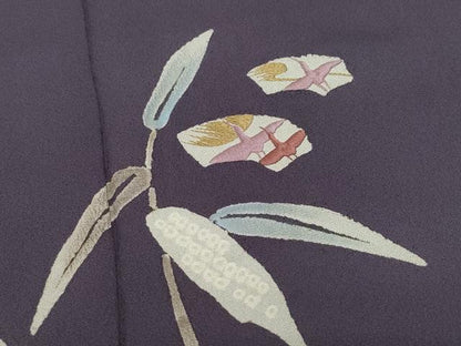 平和屋着物●訪問着 刺繍 地紙飛鶴笹竹文 金彩 正絹 逸品 CAAW3628vf