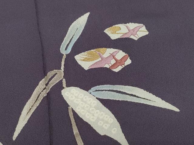平和屋着物●訪問着 刺繍 地紙飛鶴笹竹文 金彩 正絹 逸品 CAAW3628vf