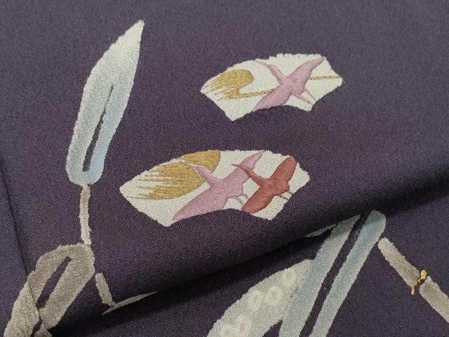 平和屋着物●訪問着 刺繍 地紙飛鶴笹竹文 金彩 正絹 逸品 CAAW3628vf