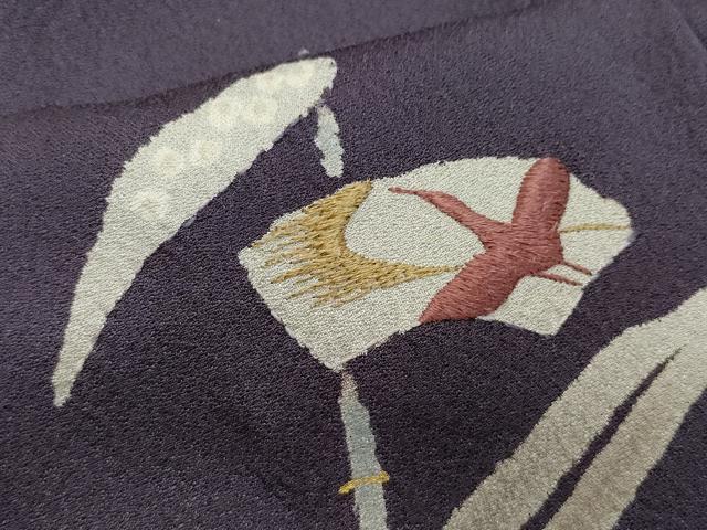平和屋着物●訪問着 刺繍 地紙飛鶴笹竹文 金彩 正絹 逸品 CAAW3628vf