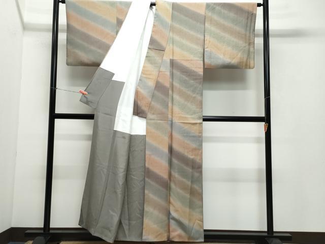 平和屋着物●上質な紬　斜線文　正絹　逸品　CAAW3641vf