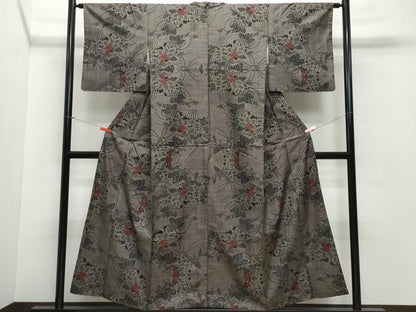 平和屋着物●本場大島紬 7マルキ 扇面草花文 正絹 逸品 CAAW3649vf