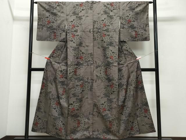 平和屋着物●本場大島紬 7マルキ 扇面草花文 正絹 逸品 CAAW3649vf