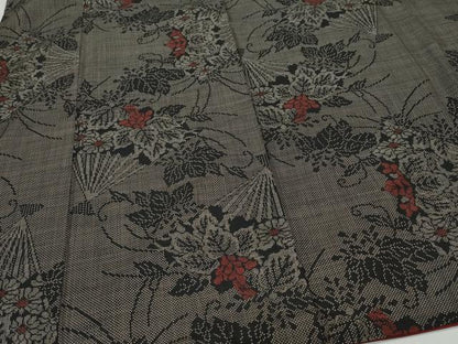 平和屋着物●本場大島紬 7マルキ 扇面草花文 正絹 逸品 CAAW3649vf