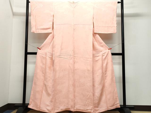 平和屋着物●上質な色無地 吉祥鹿の子地紋 珊瑚色 正絹 逸品 未使用 CAAW3660vf
