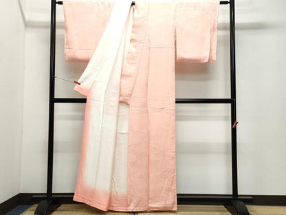 平和屋着物●上質な色無地 吉祥鹿の子地紋 珊瑚色 正絹 逸品 未使用 CAAW3660vf