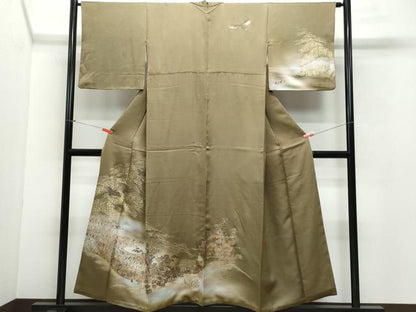 平和屋着物●訪問着 飛鶴流水草花文 金彩 正絹 逸品 CAAW3669vf