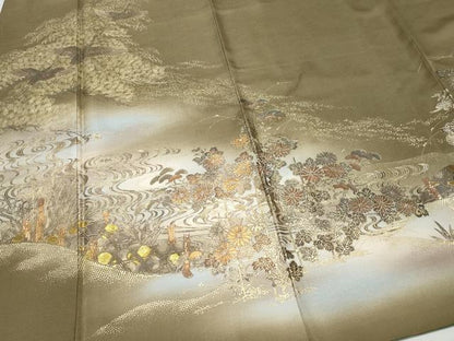 平和屋着物●訪問着 飛鶴流水草花文 金彩 正絹 逸品 CAAW3669vf