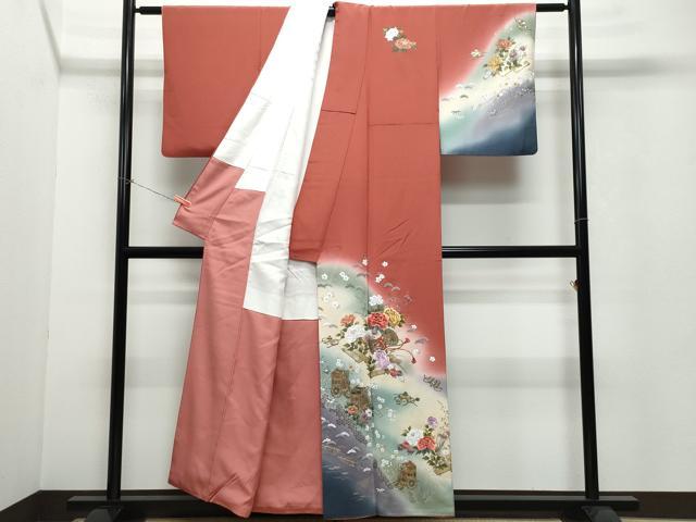 平和屋着物●英王室献上友禅作家 木下勝功 訪問着 刺繍 御所車鼓花文 金彩 正絹 逸品 CAAW3688vf