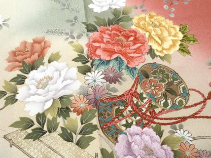 平和屋着物●英王室献上友禅作家 木下勝功 訪問着 刺繍 御所車鼓花文 金彩 正絹 逸品 CAAW3688vf