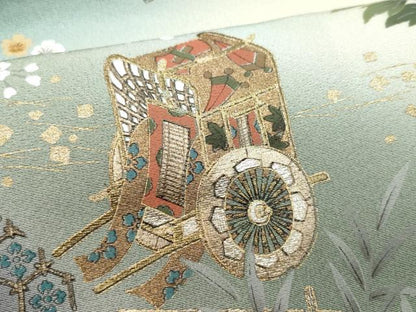 平和屋着物●英王室献上友禅作家 木下勝功 訪問着 刺繍 御所車鼓花文 金彩 正絹 逸品 CAAW3688vf