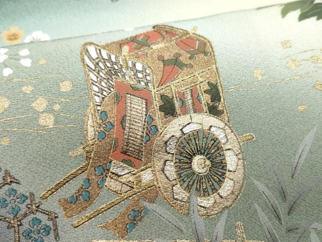 平和屋着物●英王室献上友禅作家 木下勝功 訪問着 刺繍 御所車鼓花文 金彩 正絹 逸品 CAAW3688vf