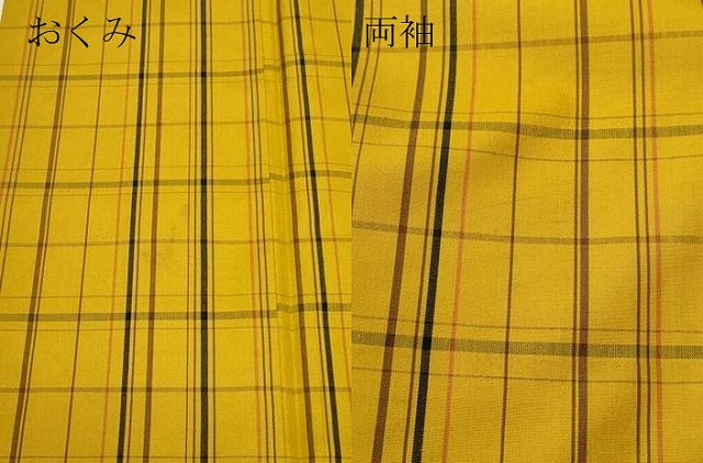 平和屋着物●黄八丈　紬　平織　格子　正絹　逸品　CAAW3690vf