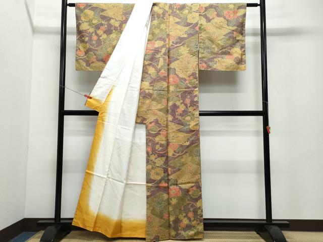 平和屋着物●本場染大島紬 舞蝶草花文 正絹 逸品 CAAW3698vf