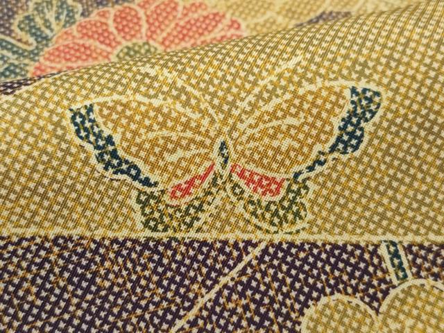 平和屋着物●本場染大島紬 舞蝶草花文 正絹 逸品 CAAW3698vf