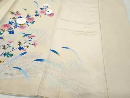 平和屋着物●訪問着 流水鴛鴦草花文 正絹 逸品 CAAW3704vf
