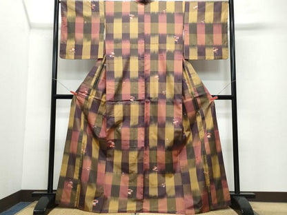 平和屋着物●上質な紬 市松花文 正絹 逸品 CAAW3715vf