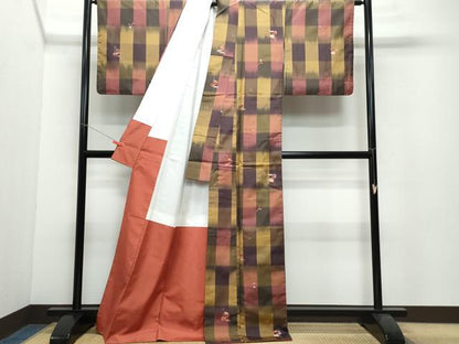 平和屋着物●上質な紬 市松花文 正絹 逸品 CAAW3715vf