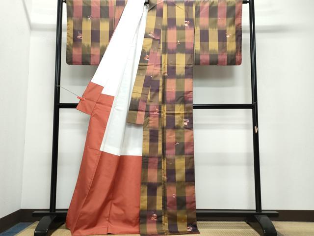平和屋着物●上質な紬 市松花文 正絹 逸品 CAAW3715vf