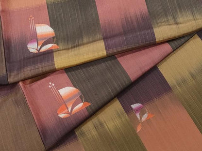 平和屋着物●上質な紬 市松花文 正絹 逸品 CAAW3715vf