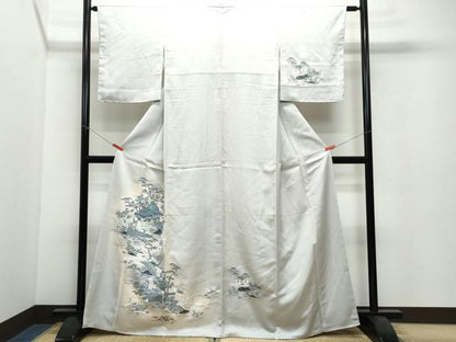 平和屋着物●訪問着 風景渡り橋草花文 暈し染め 銀彩 正絹 逸品 CAAW3720vf