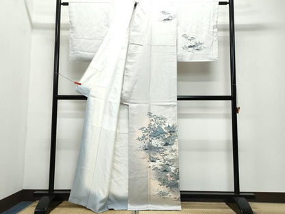 平和屋着物●訪問着 風景渡り橋草花文 暈し染め 銀彩 正絹 逸品 CAAW3720vf