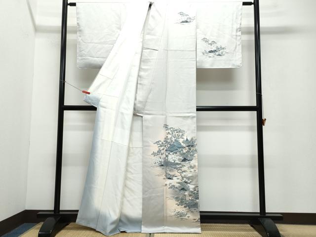 平和屋着物●訪問着 風景渡り橋草花文 暈し染め 銀彩 正絹 逸品 CAAW3720vf