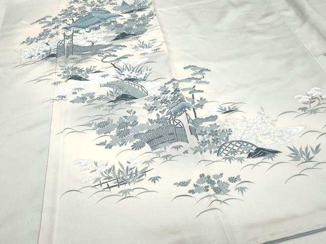 平和屋着物●訪問着 風景渡り橋草花文 暈し染め 銀彩 正絹 逸品 CAAW3720vf