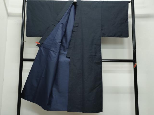 平和屋着物●男性　紬　髭紬羽織セット　濃紺色　正絹　逸品　CAAW3744vf