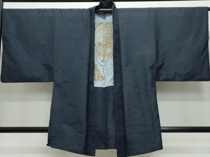 平和屋着物●男性　紬　髭紬羽織セット　濃紺色　正絹　逸品　CAAW3744vf