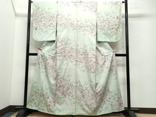 平和屋着物●上質な紬 更紗花鳥唐草文 正絹 逸品 CAAW3780vf