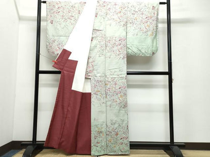 平和屋着物●上質な紬 更紗花鳥唐草文 正絹 逸品 CAAW3780vf