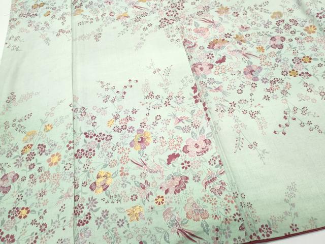 平和屋着物●上質な紬 更紗花鳥唐草文 正絹 逸品 CAAW3780vf