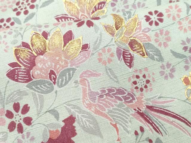 平和屋着物●上質な紬 更紗花鳥唐草文 正絹 逸品 CAAW3780vf