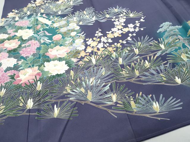 平和屋着物●十日町友禅作家　岡村蒼風　色留袖　松花文　正絹　逸品　CAAW3784vf