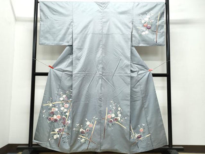 平和屋着物●訪問着 本場染大島紬 草花文 金彩 正絹 逸品 CAAW3785vf