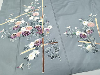 平和屋着物●訪問着 本場染大島紬 草花文 金彩 正絹 逸品 CAAW3785vf